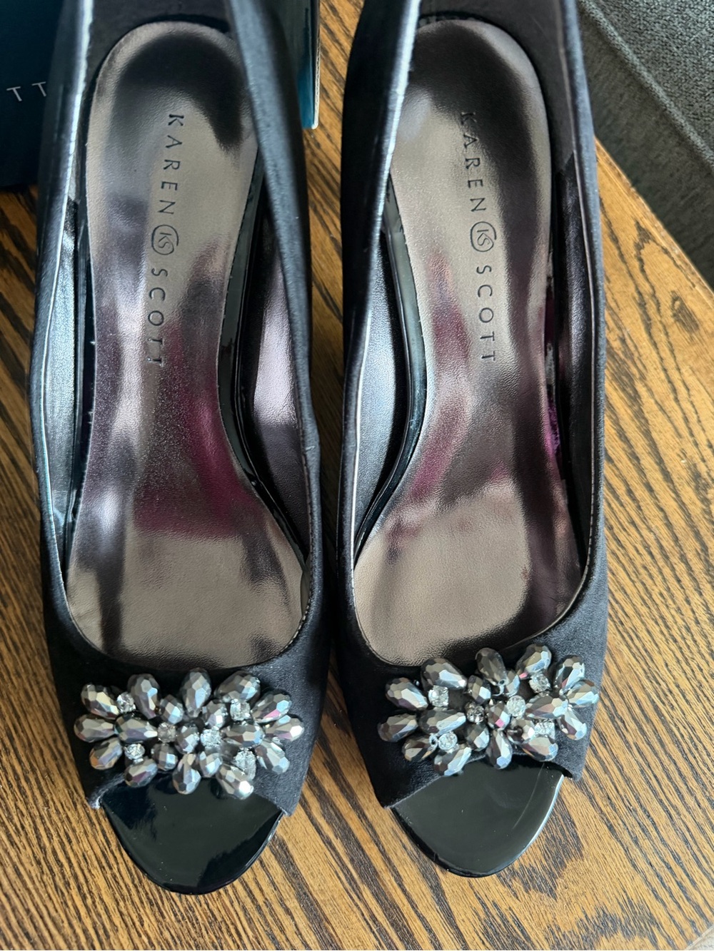 Karen Scott Black Jeweled Peep-Toe Pumps with Crystal Accent
